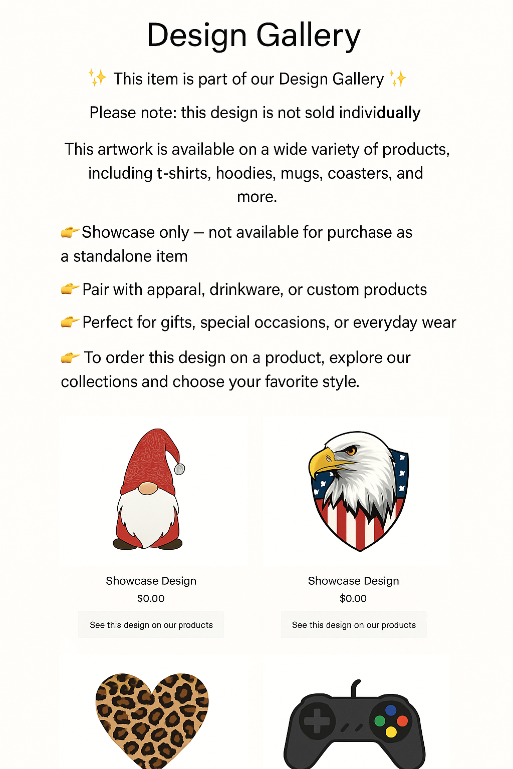 Showcase Gallery featuring handcrafted apparel, laser-engraved items, and 3D-printed designs by D&L Vinyl & Laser — highlighting custom creations and best-selling products.