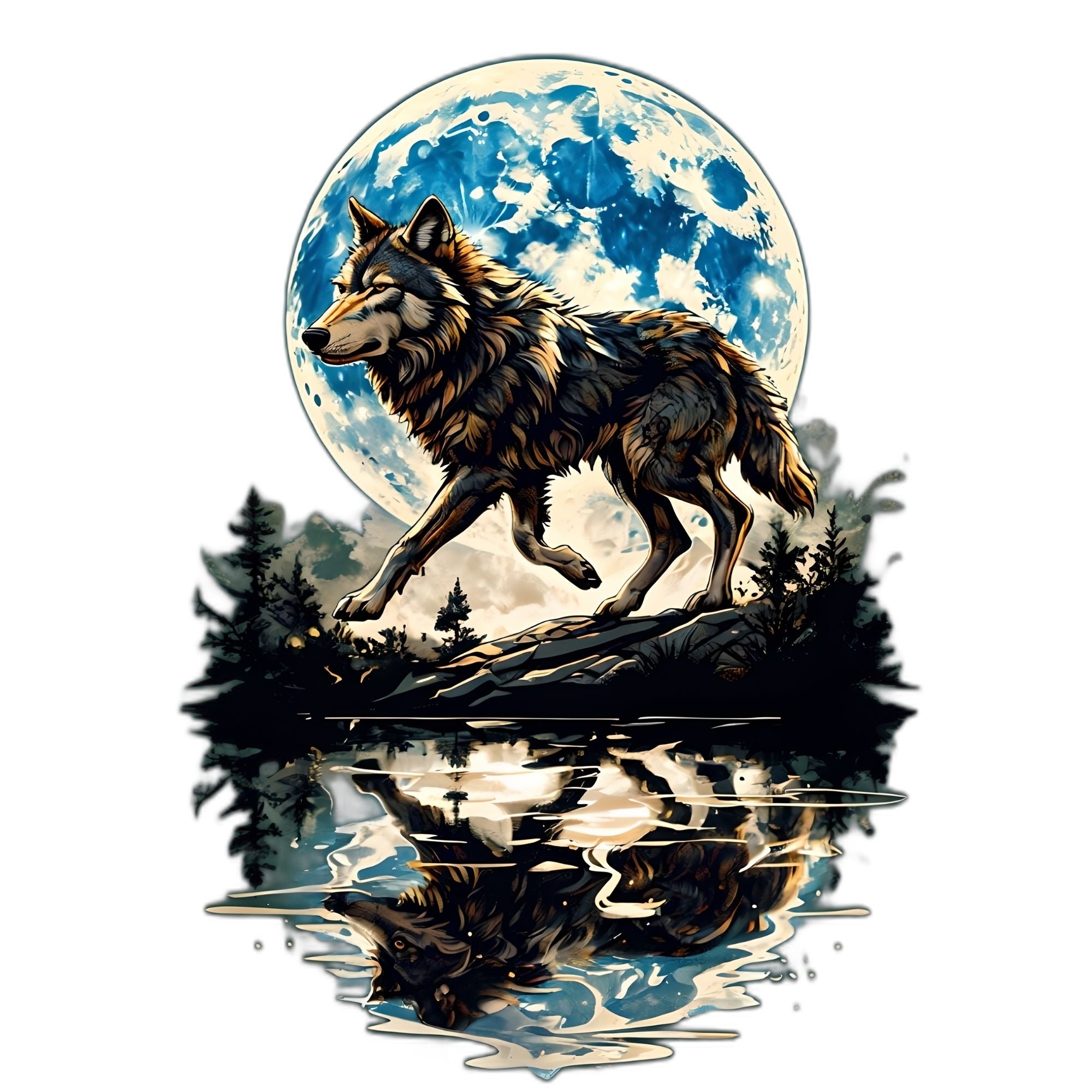 Transfer Wolf Blue Moon DTF Transfer
