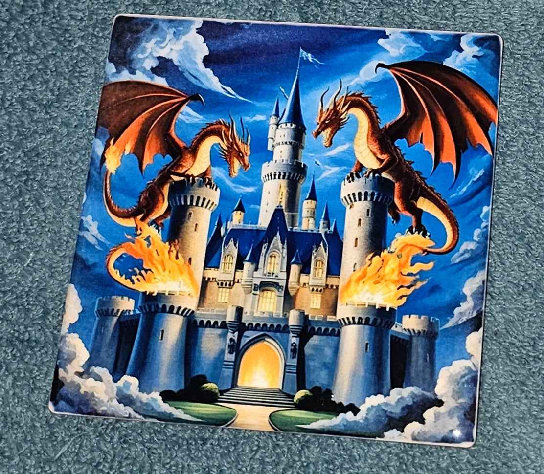 Dragon And Castle Coaster Set For Home Decor, Dragon Castle Design, Heat Resistant Drink Coasters, Ideal Gift
