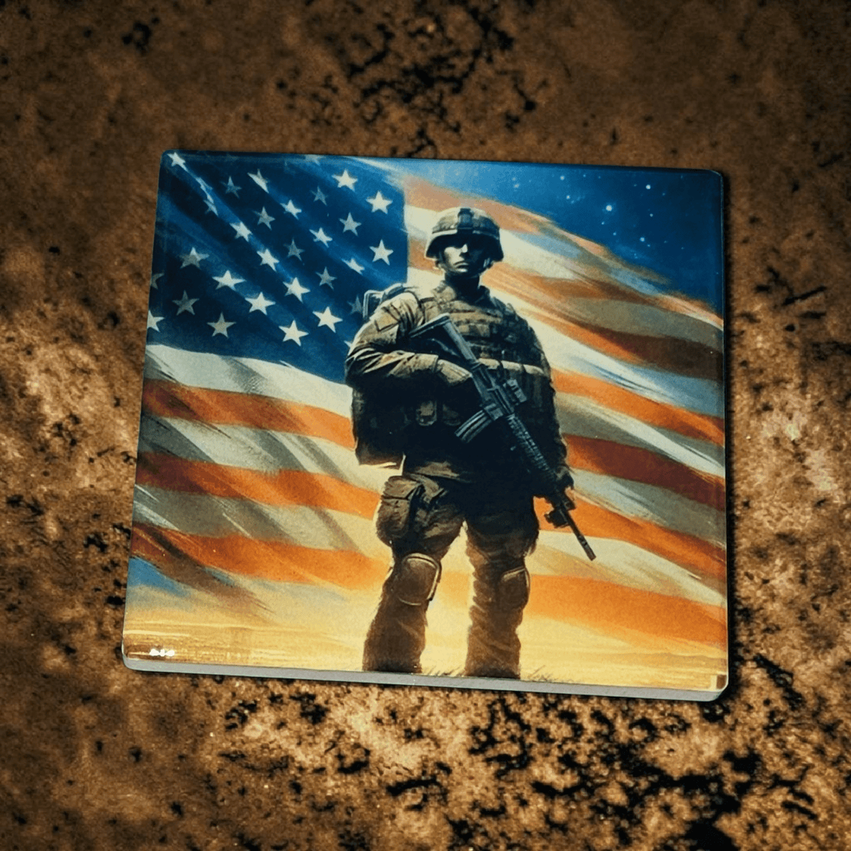 Flag With Soldier Coaster Patriotic Table Decor Drink Coaster Gift For Home Bar Office