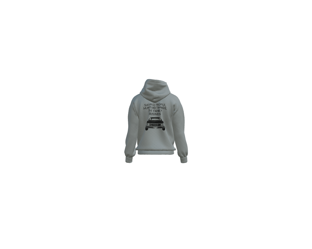 Gray hoodie with a graphic design on a white background