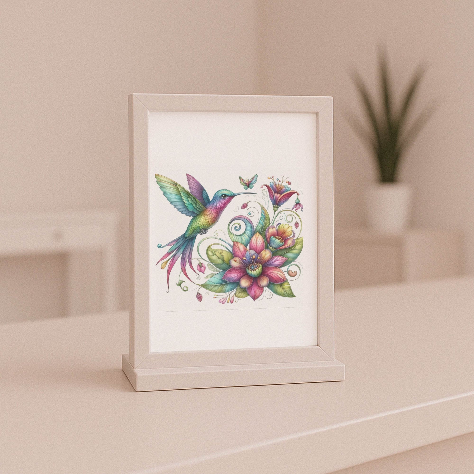 Framed colorful butterfly and floral artwork from Butterfly Digital Download.