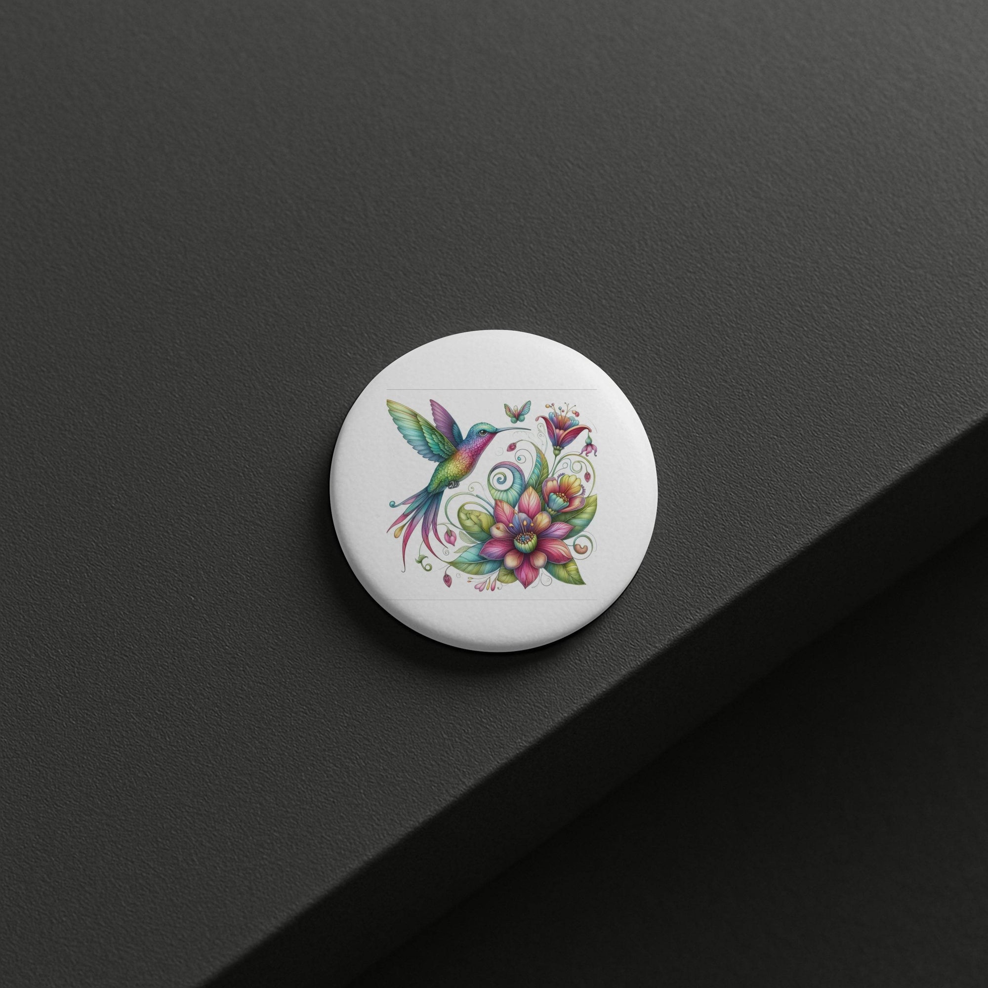 Butterfly Digital Download: colorful butterfly and floral artwork on a circular badge, for crafts and digital art.
