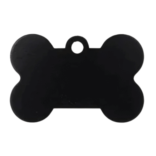 Black bone-shaped pet tag on a transparent background