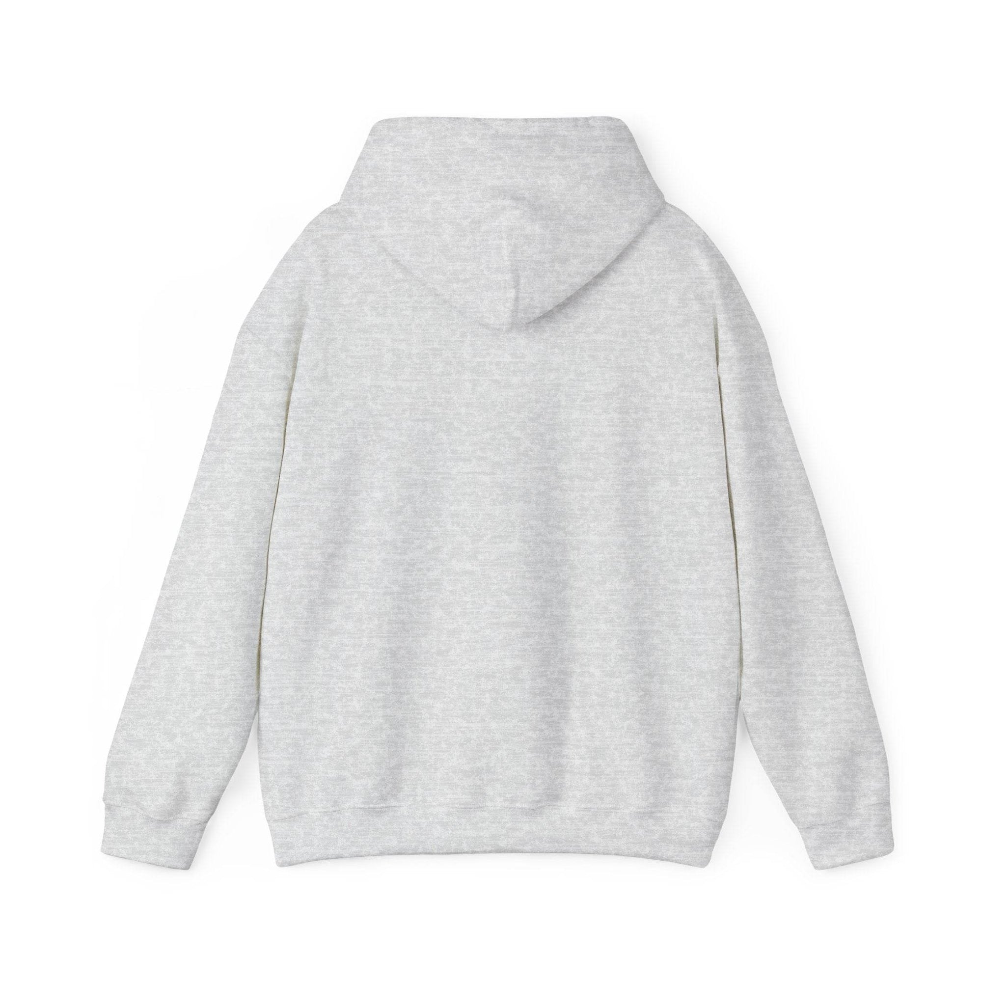 Back view of light gray 50/50 hoodie, blank style (Hoodie_Blank G18500).