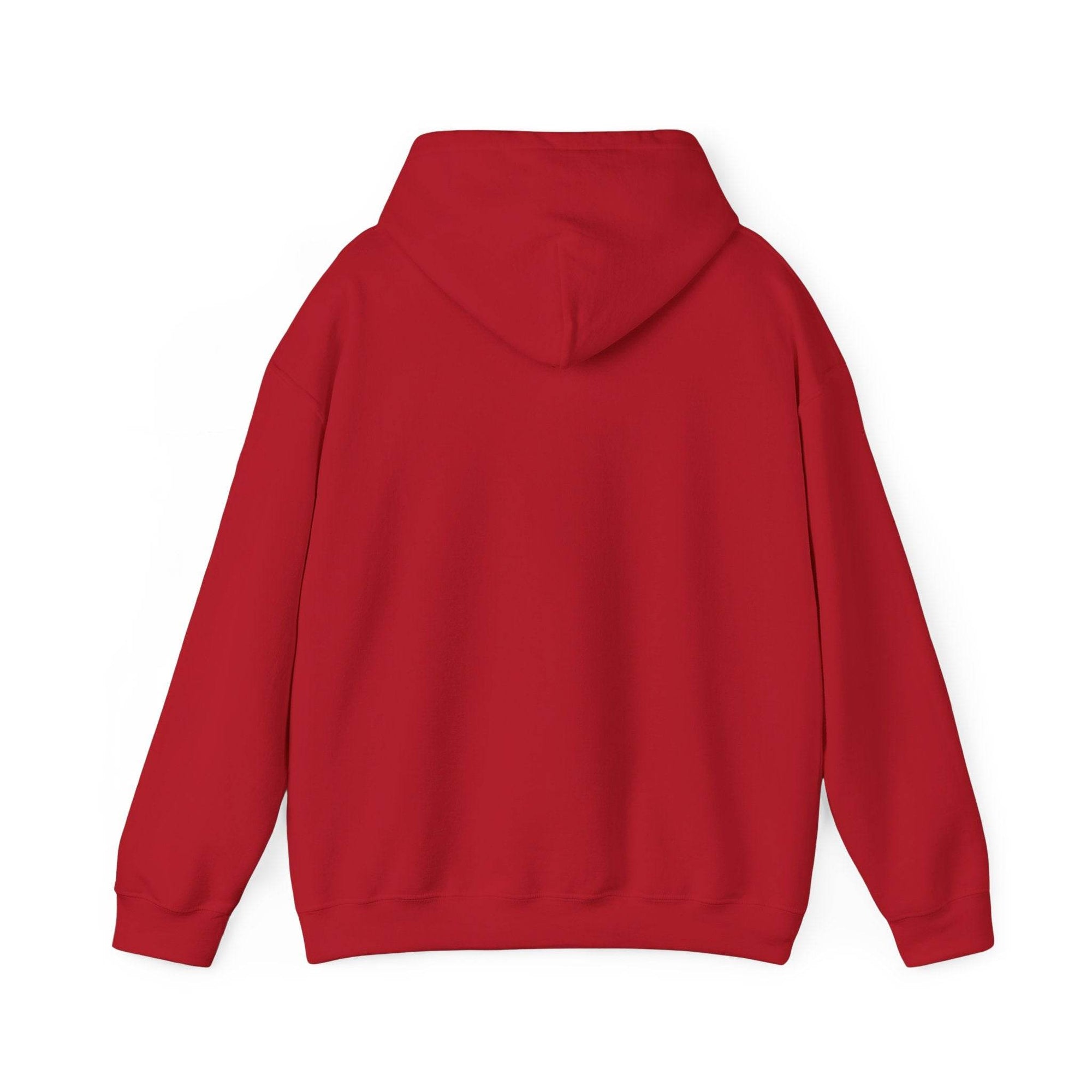 Red Hoodie Blank G18500 back view; 5050 blend, soft cozy fabric with a playful vibe.