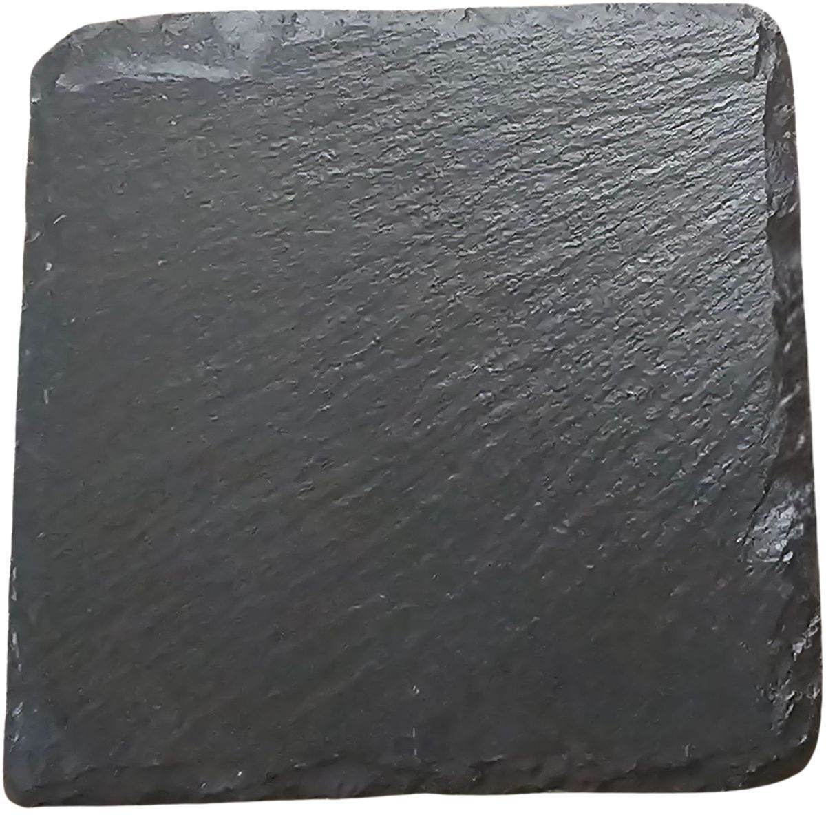 Black slate coaster with rounded corners and textured surface.