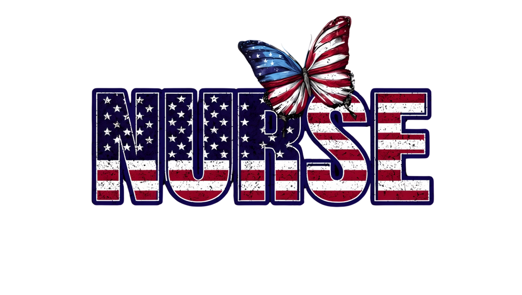 American flag design with the word 'NURSE' and a butterfly on a white background