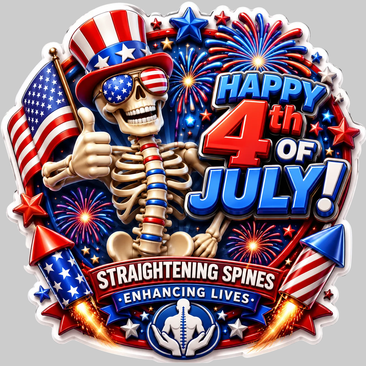 Chiropractor 4th Of July Patriotic Stickers For Chiropractors And Healthcare Professionals