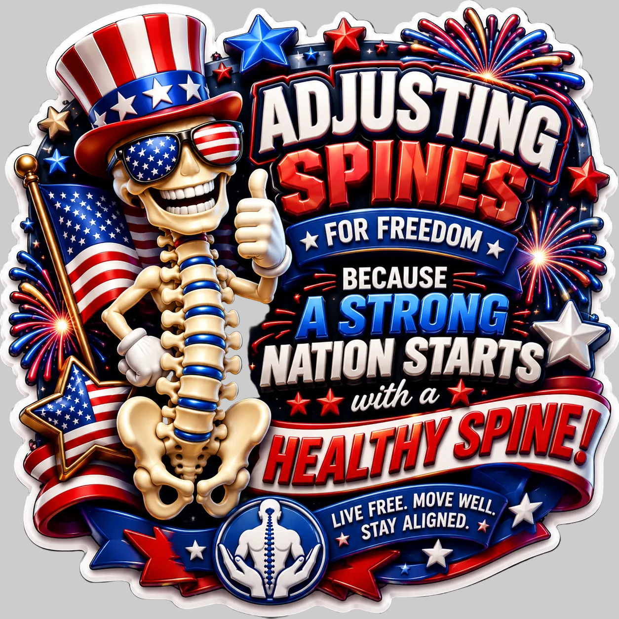 Chiropractor Fourth Of July Spine Graphic Stickers For Health Professionals And Fans Alike