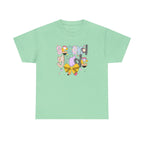 Mint green 2nd grade youth T-shirt with colorful 'second grade' lettering and a yellow bow