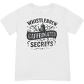 White t-shirt with black graphic design on a white background