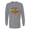 Gray long-sleeve shirt with 'Whistlebrew Caffeinated Secrets' graphic on a transparent background