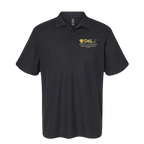 Black polo shirt with a logo on a transparent background