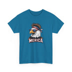 Merica bald eagle graphic on a teal tee with star-spangled sunglasses and bandana.