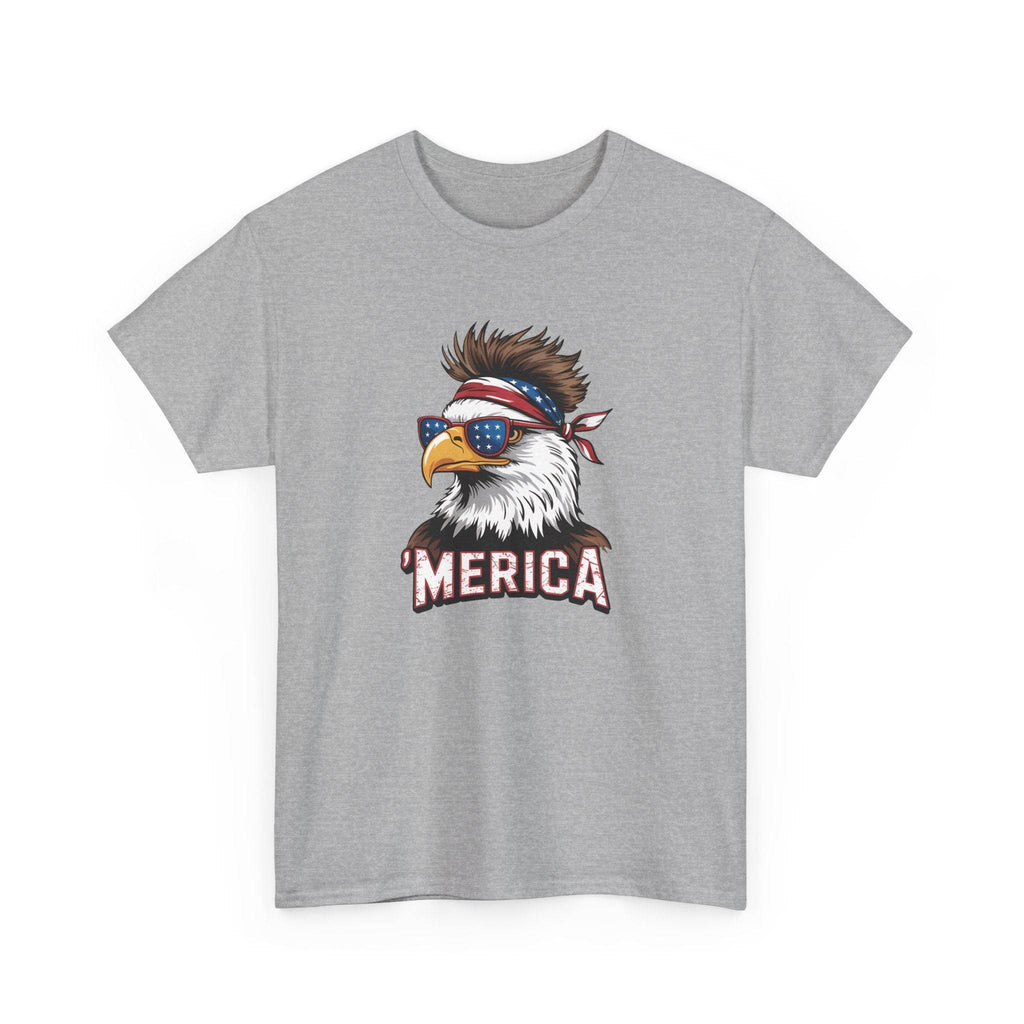 Merica Bald Eagle shirt featuring a patriotic eagle in star-spangled sunglasses and a bandana, MERICA text