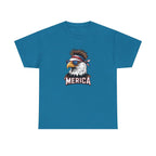 Blue Merica Bald Eagle shirt featuring patriotic eagle with bandana and star-spangled sunglasses, MERICA text