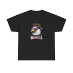Merica Bald Eagle shirt: patriotic eagle with star-spangled sunglasses and bandana, bold 'MERICA' text on black tee
