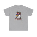 Merica Bald Eagle shirt: patriotic American eagle with bandana and sunglasses on gray tee.