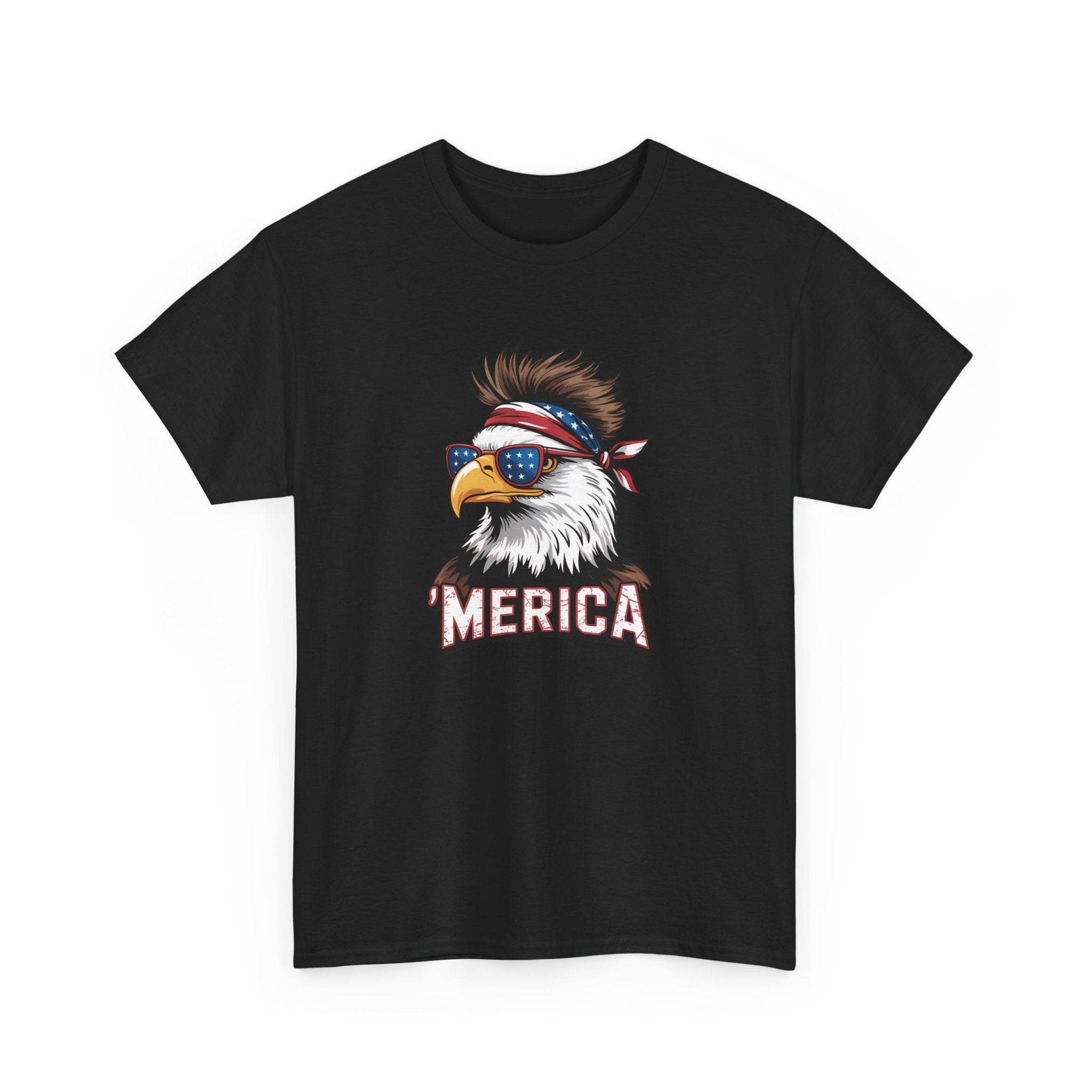 Patriotic Merica Bald Eagle Shirt with bandana-wearing eagle and star-spangled sunglasses