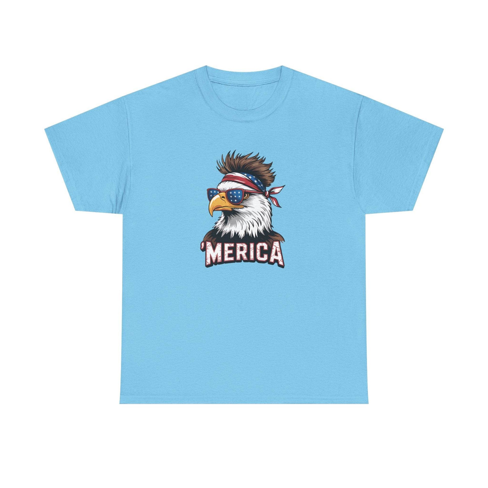 Merica Bald Eagle shirt with patriotic eagle wearing sunglasses and bandana, MERICA.