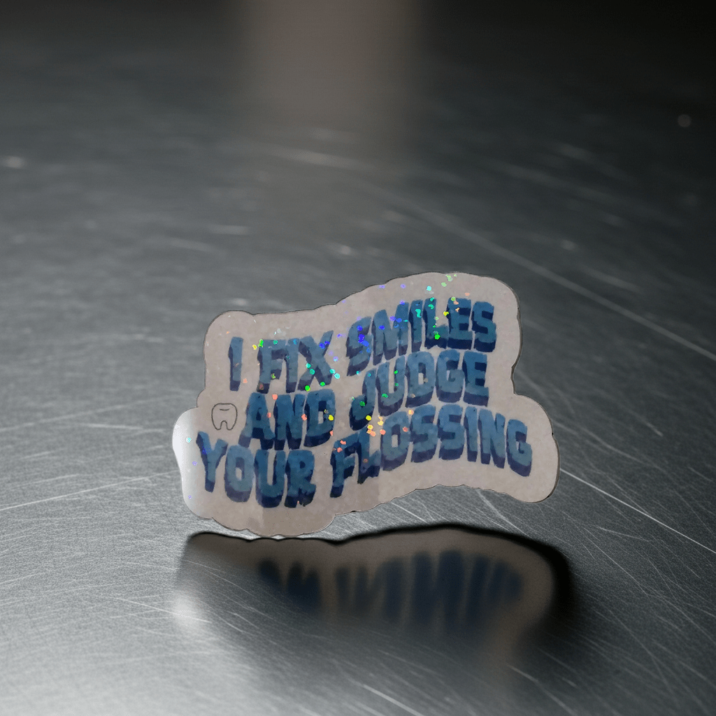 Sticker with text on a metallic surface