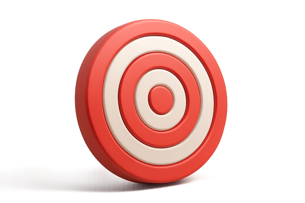 Red and beige target-like object on a white background