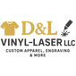 Logo of D&L Vinyl-Laser LLC with text 'Custom Apparel, Engraving & More' on a white background.