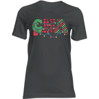 CNA Christmas T-shirt with colorful holiday lights around the CNA letters on a dark gray shirt