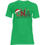 CNA Christmas T-Shirt unisex green holiday tee with leopard C, antlered N, plaid A Christmas tree and Merry Christmas.