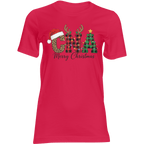 CNA Christmas T-Shirt: leopard C, red plaid N, green plaid A with tree, Santa hat, antlers, lights, Merry Christmas
