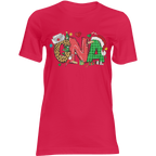 CNA Christmas T shirt on pink: bold C-N-A letters in leopard, polka dot, plaid, with Santa hat; festive holiday tee.