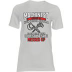 Gray t-shirt with machinist graphic and text on a green background