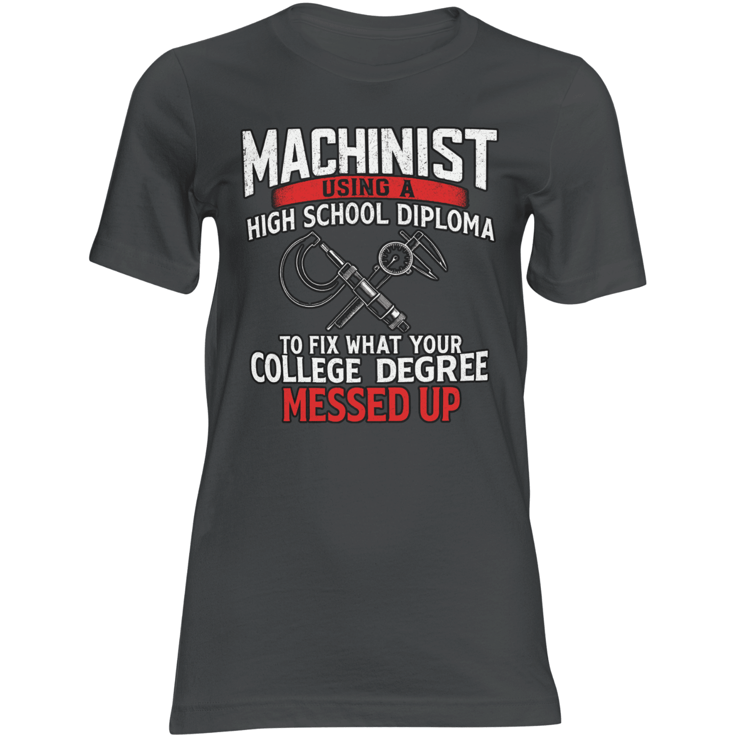 Black t-shirt with humorous text and graphic design on a transparent background