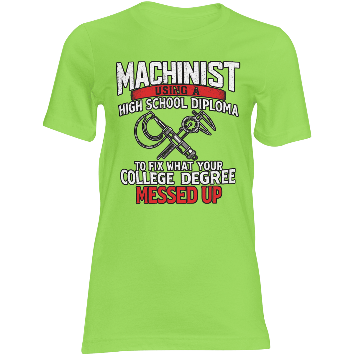 Green t-shirt with text and graphic design on a green background