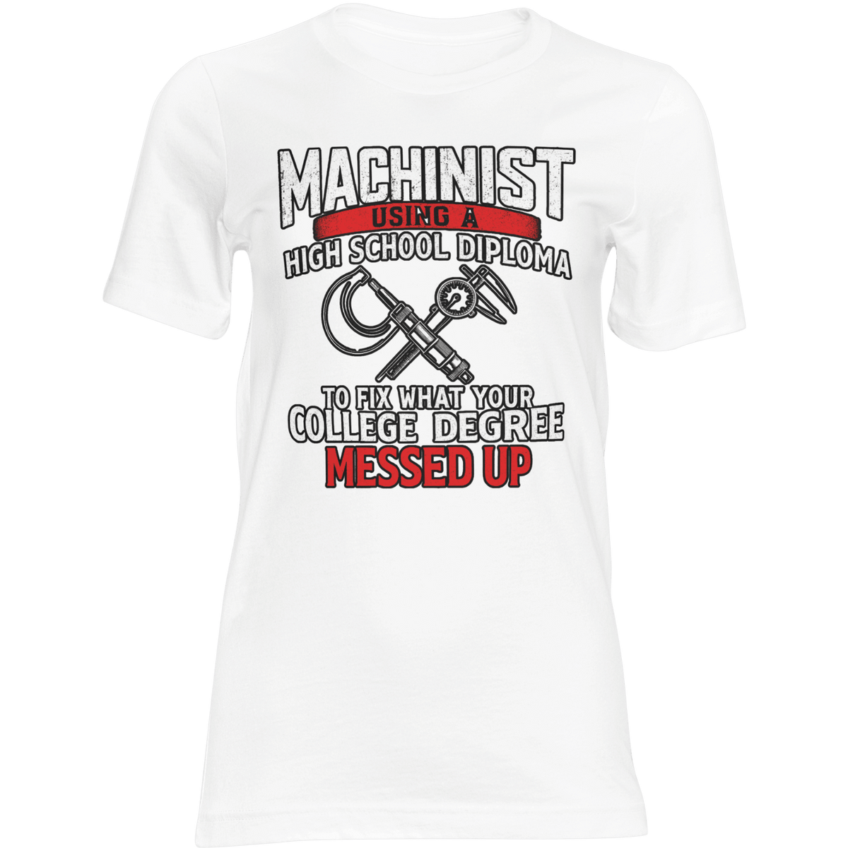 White t-shirt with text and graphic design on a green background