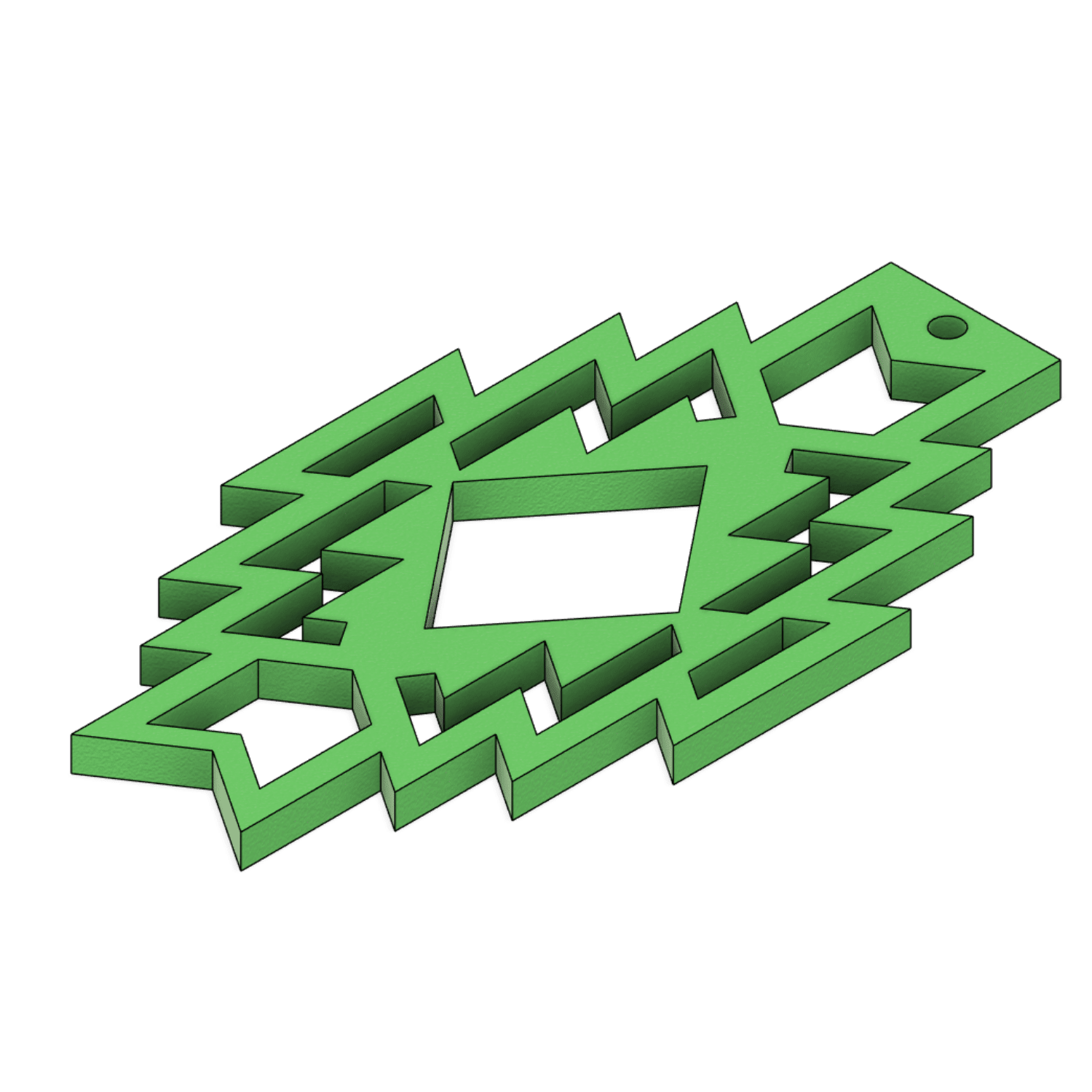 Green geometric object on a white background