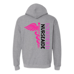Gray hoodie with 'Certified Nurse Aide' text and logo on the back against a white background