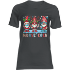 Black t-shirt with 'Nurse Crew' design featuring gnomes on a transparent background