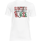 White t-shirt with 'Santa's Favorite Nurse' text on a transparent background