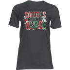 Black t-shirt with 'Santa's Favorite Nurse' text design on a transparent background