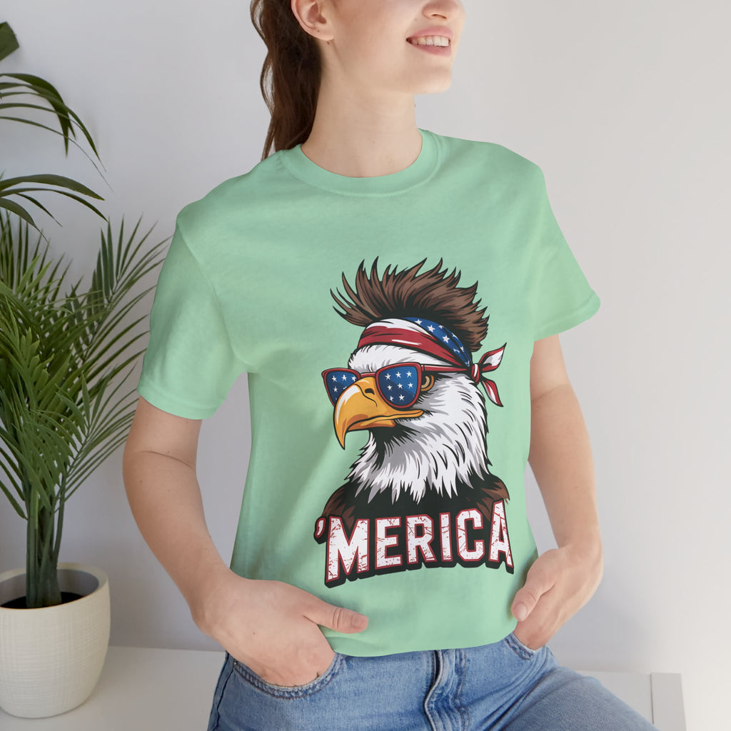 D&L Merica Eagle Bella Canvas unisex T-shirt featuring patriotic eagle, bandana, star sunglasses, MERICA text.
