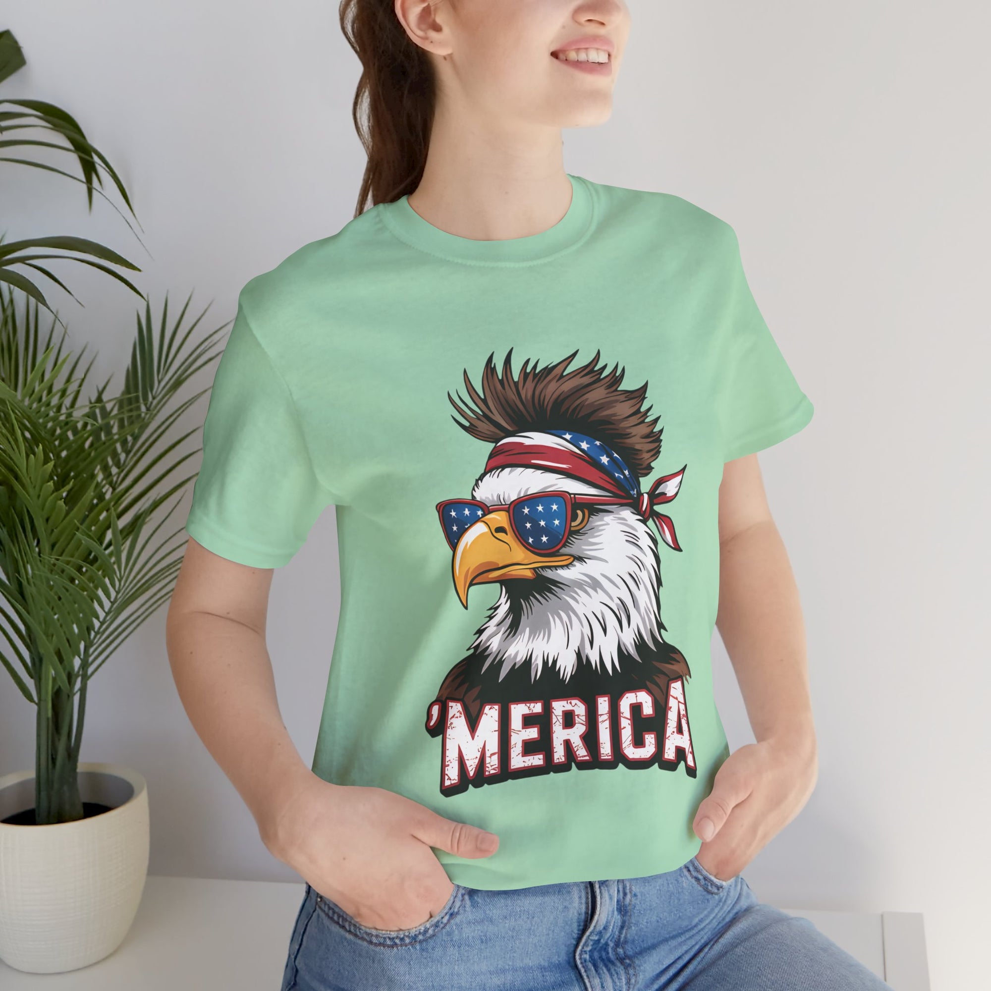D&L Merica Eagle Bella Canvas unisex T-shirt featuring patriotic eagle, bandana, star sunglasses, MERICA text.