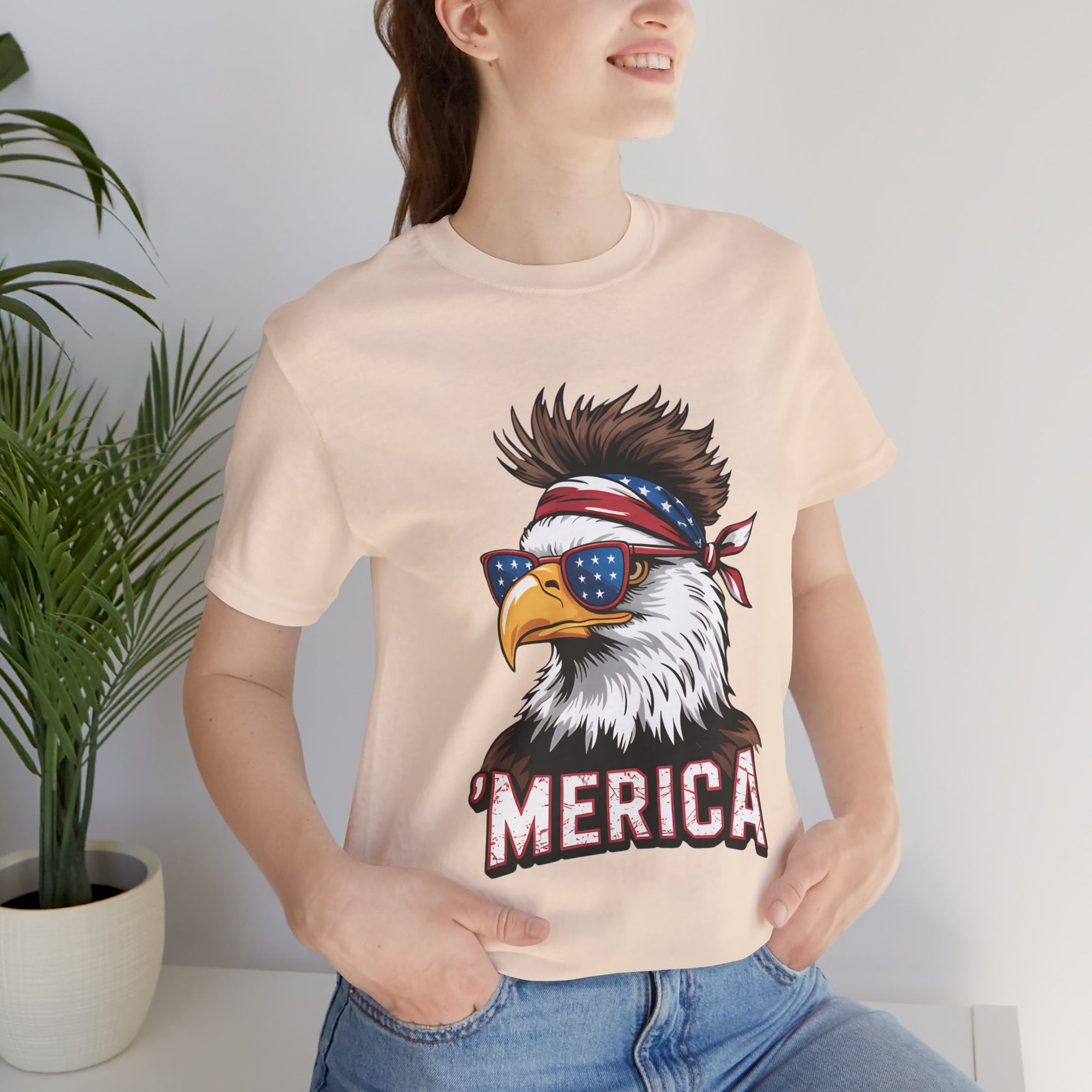 Merica Eagle Bella Canvas unisex t-shirt with patriotic eagle graphic and 'MERICA' text.