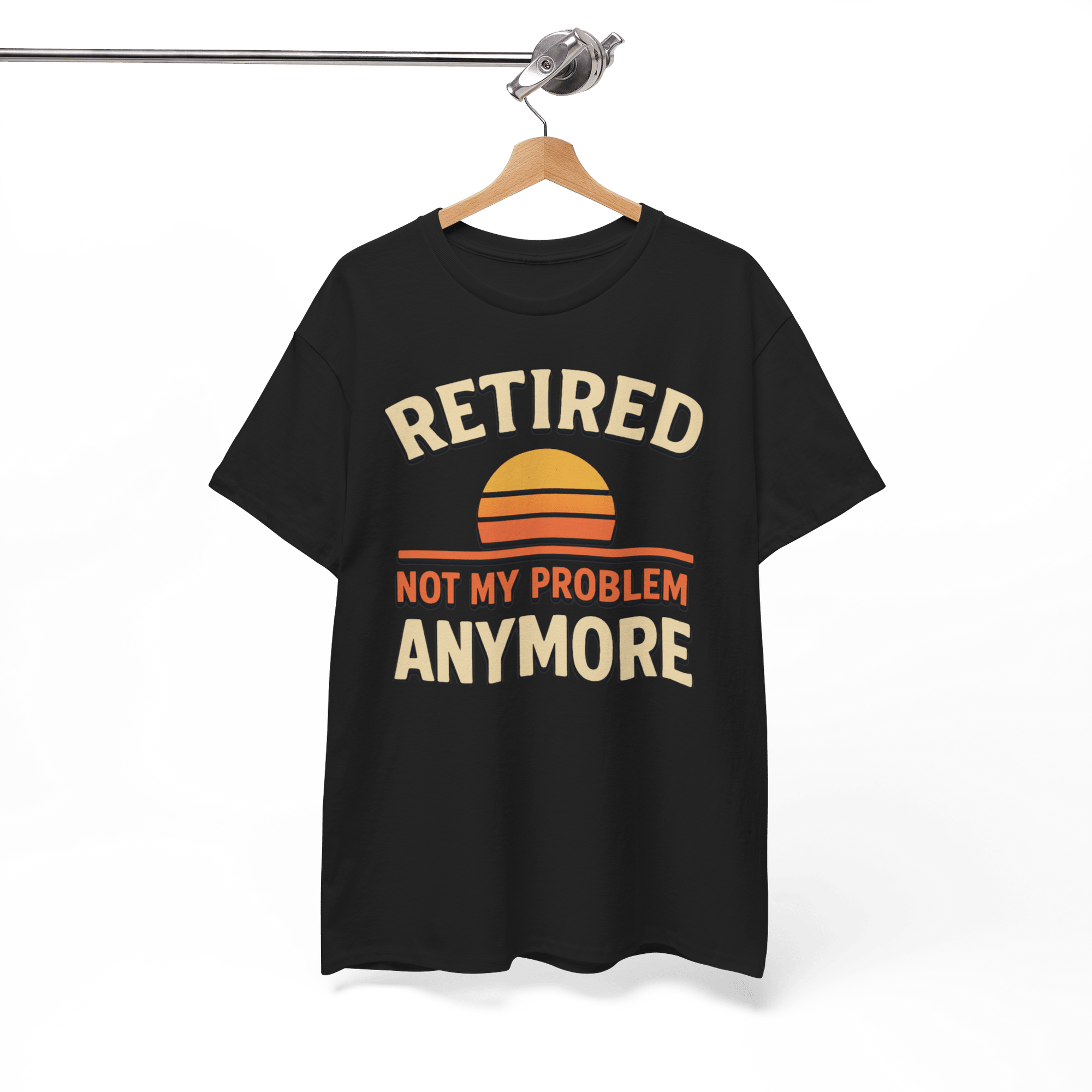 Retired Gildan 5000 Basic T shirt on black with sunset graphic and Not My Problem Anymore text