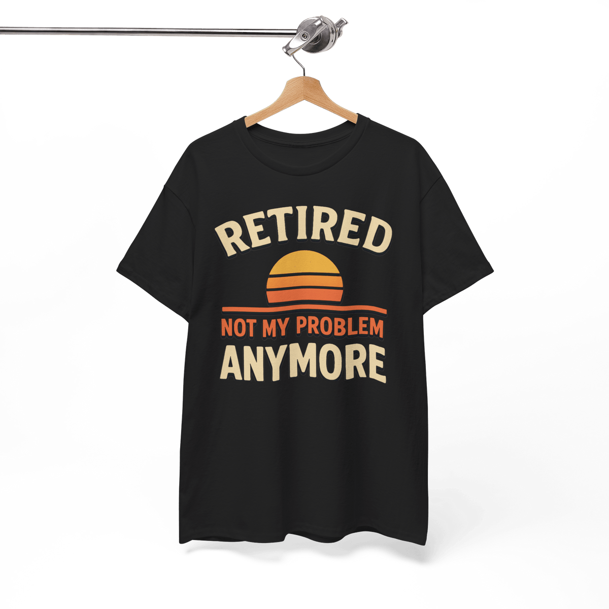 Retired Gildan 5000 Basic T shirt on black with sunset graphic and Not My Problem Anymore text