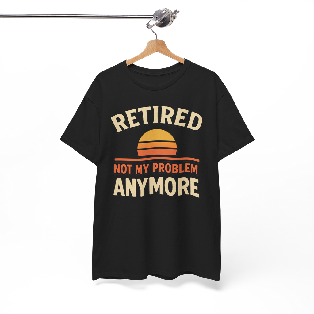 Retired Gildan 5000 Basic T shirt on black with sunset graphic and Not My Problem Anymore text