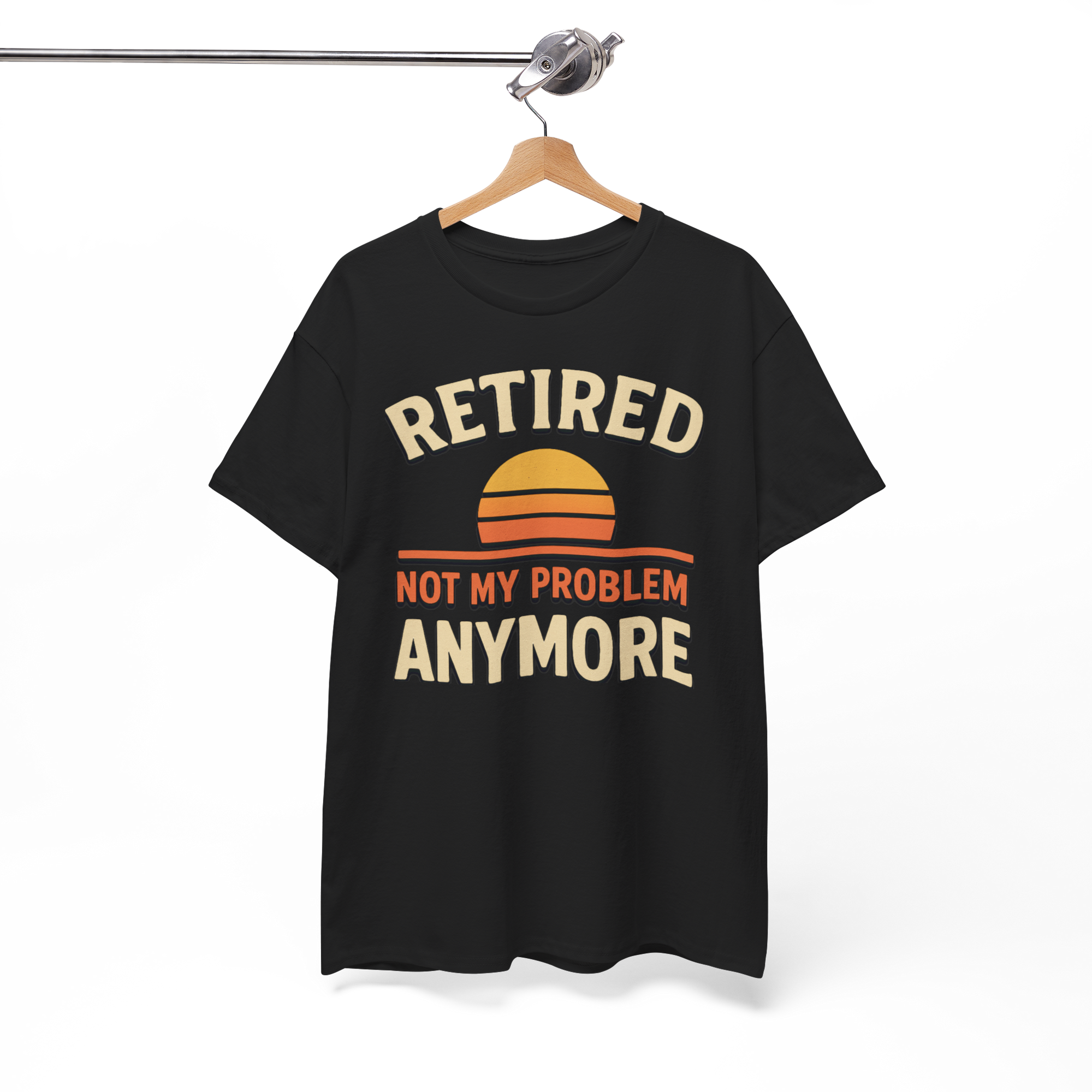 Retired Gildan 5000 Basic T shirt on black with sunset graphic and Not My Problem Anymore text