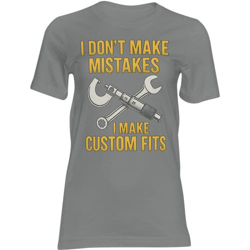Gray t-shirt with yellow text and crossed wrenches on a transparent background
