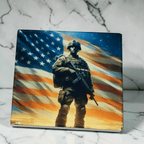 Flag With Soldier Coaster Patriotic Table Decor Drink Coaster Gift For Home Bar Office